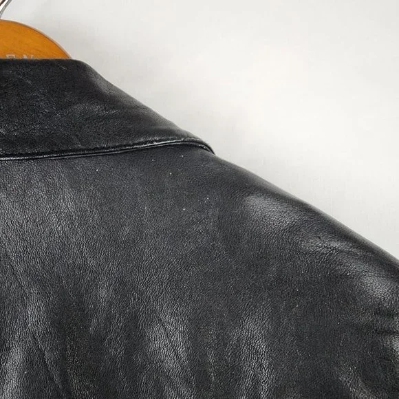 Vintage Wilsons Leather Black Button Up Button Up Jacket Inner Zip Pocket Medium - Picture 8 of 15